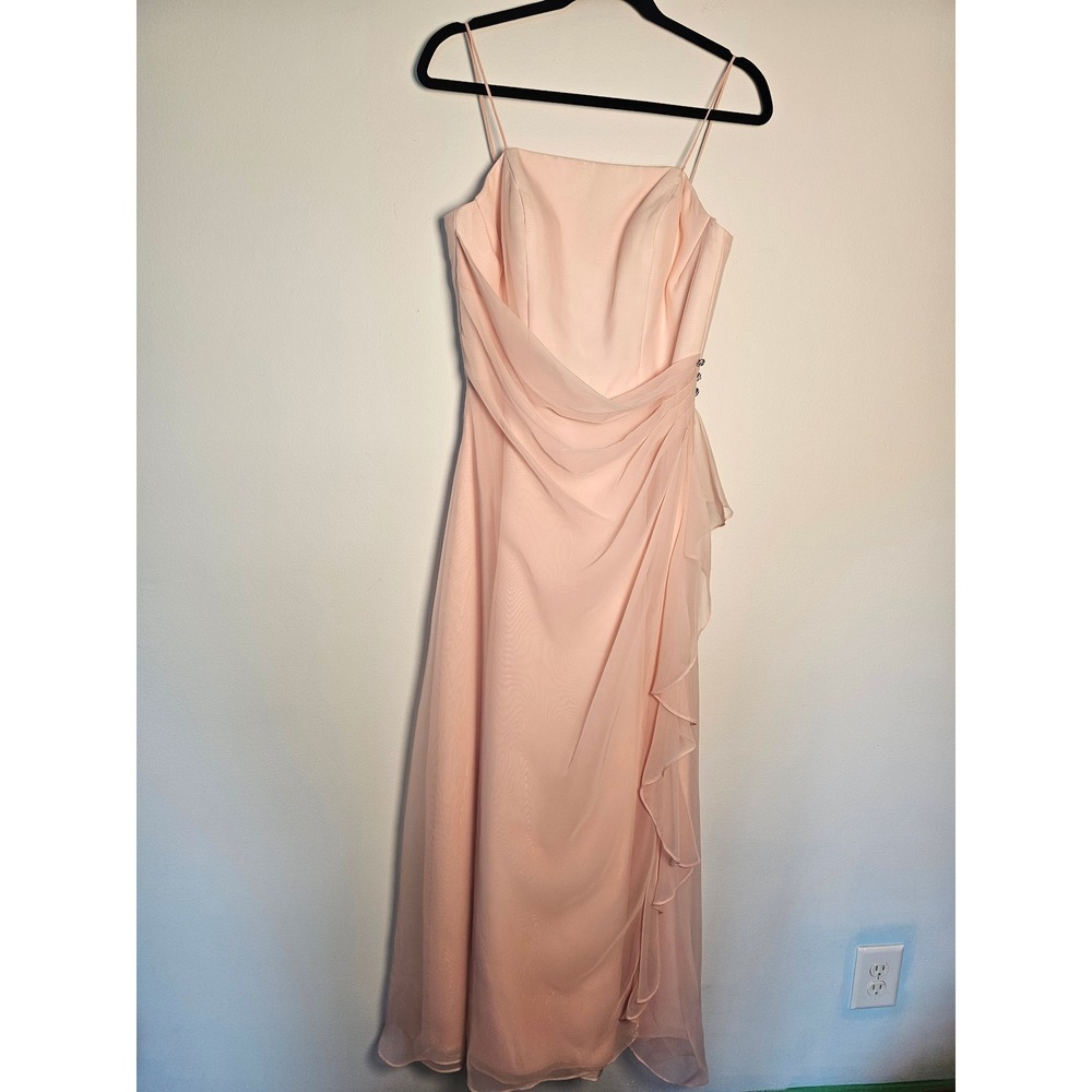 Coquette Mori Lee Formal Gown Womens 11/12 Blush Pink Chiffon Draped Rhinestone